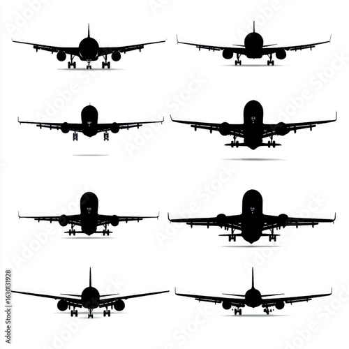 airliner silhouette set, Black & White silhouette set