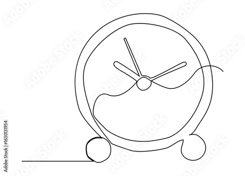 Continuous one line drawing of alarm clock, Continuous line drawing of alarm clock. One line of alarm clock.