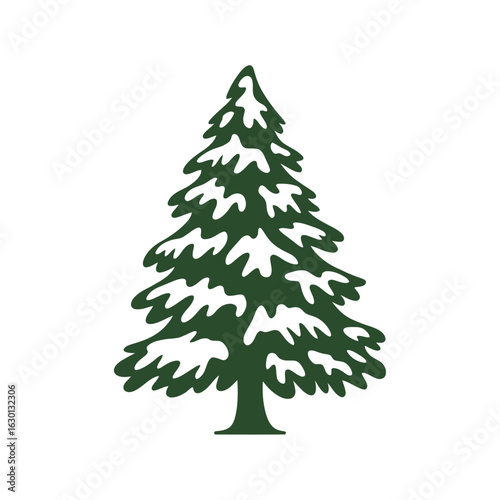 Dark green evergreen tree with snow covered winter.eps