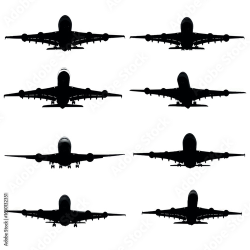 airliner silhouette set, Black & White silhouette set