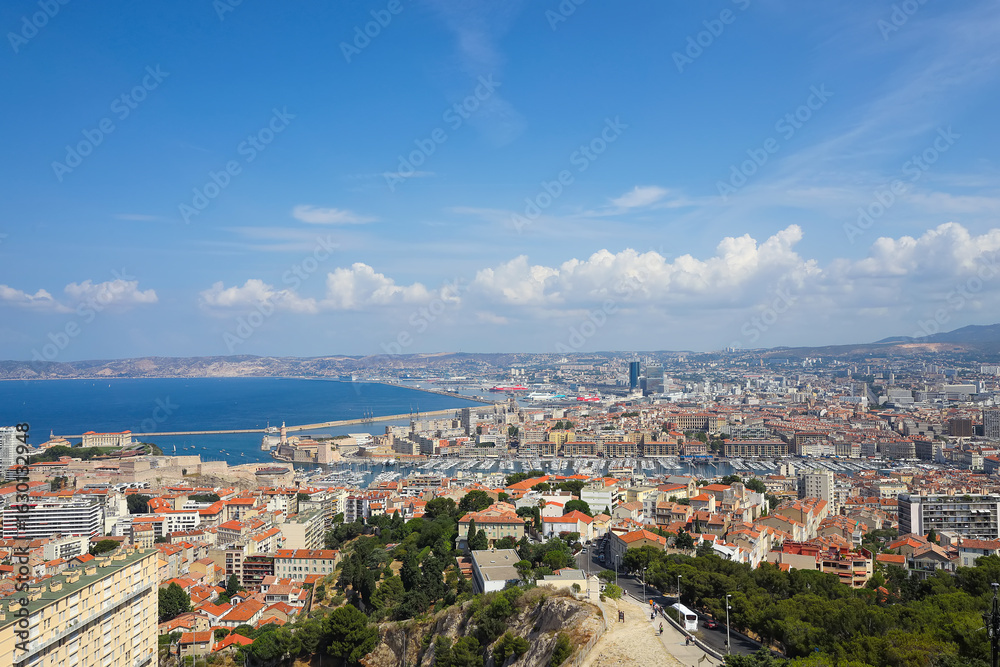 Obraz premium Marseille aerial panoramic view. Marseille is the second largest city of France.