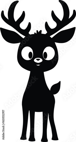 Black silhouette cute cartoon reindeer with big eyes and antlers cute reindeer cartoon animal