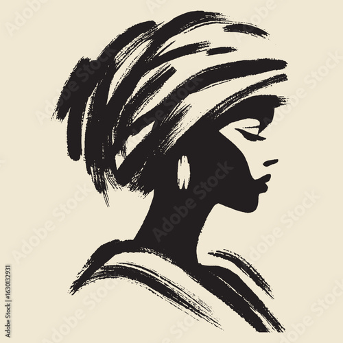 Woman profile in brush ink turban vector illustration