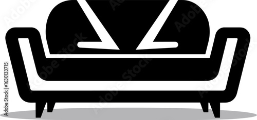 Sleek Black Sofa Icon: Minimalist Vector Graphic for Modern Home Interiors, Comfortable Living Spaces, and Furniture Design