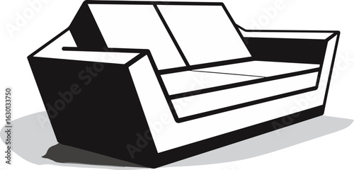 Modern Minimalist Sofa Vector Illustration. Stylish Black and White Couch Icon for Contemporary Home Interior Design and Living Room Comfort.