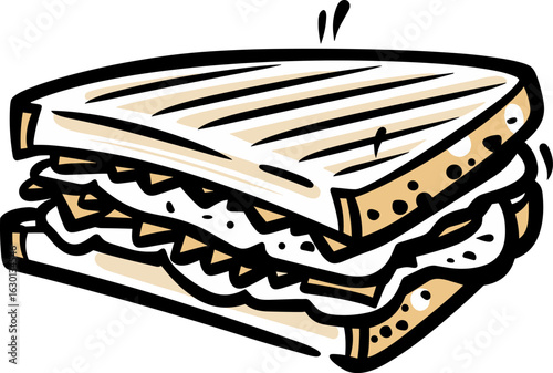 Delicious Toasted Sandwich Illustration: Perfect for Lunch, Snacks, and Quick Meals. A Classic Culinary Graphic for Menus & Food Designs.