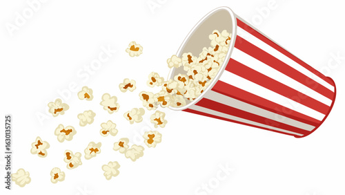 Cartoon Popcorn Overflowing from a Red and White Striped Container.