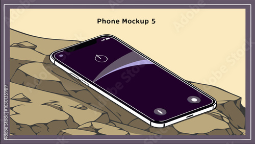 Smartphone resting on a rocky outcrop.