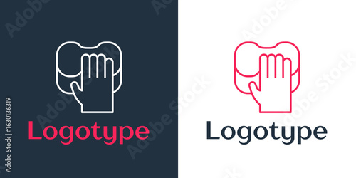 Logotype line Cleaning service icon isolated on white background. Latex hand protection sign. Housework cleaning equipment symbol. Logo design template element. Vector