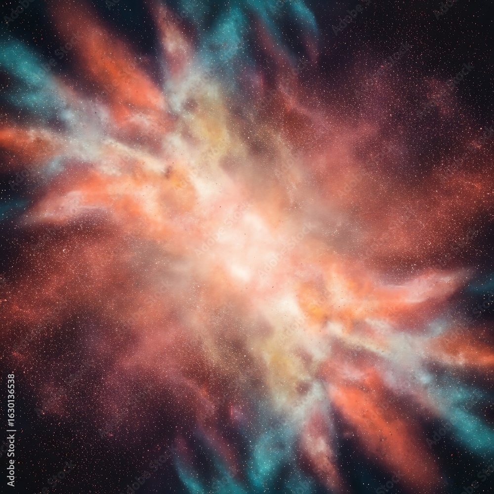 Naklejka premium Colorful nebulae swirling in a cosmic expanse.