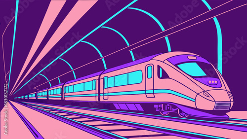 Stylized HighSpeed Train Traveling Through a Tunnel.