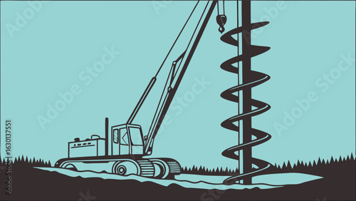 Crawler Crane Operating a Spiral Auger Drill.