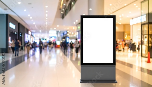 Blank digital advertising billboard mockup in a modern shopping mall