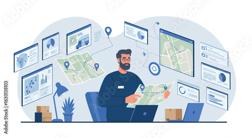 Modern digital navigation concept with geolocation and data charts