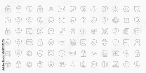 Collection of cybersecurity and network security icons silhouette isolated on white background