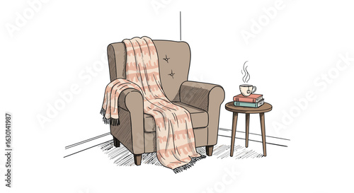 Cozy corner with armchair and books for a relaxing reading session