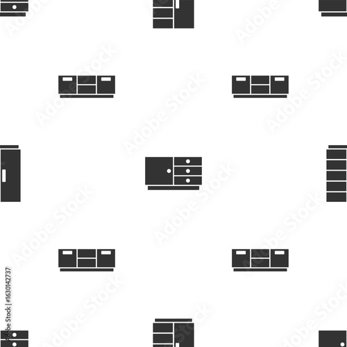 Set Wardrobe, Chest of drawers and Furniture nightstand on seamless pattern. Vector