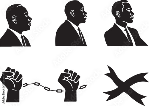 Black leaders, broken chains, and victory celebrate freedom and progress