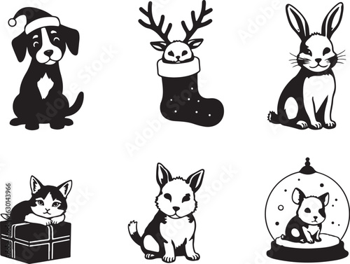 Adorable Christmas pets in festive scenes