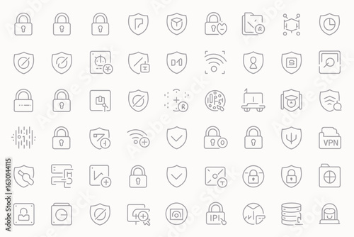 Collection of cybersecurity and data protection icons silhouette isolated on white background