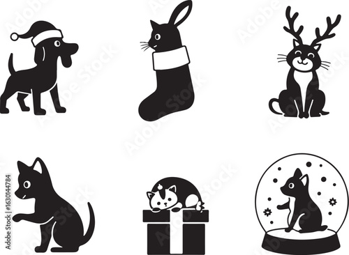 Charming Christmas pets collection festive icons for holiday design