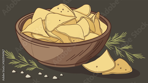Handdrawn Illustration of a Bowl of Crispy Chips.