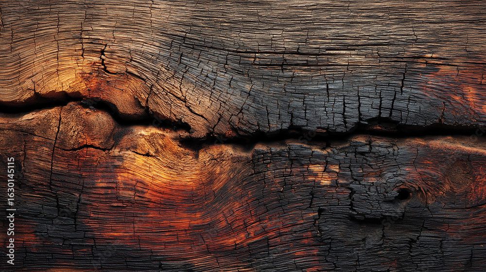 Naklejka premium 焼き焦げた古木のテクスチャ背景・自然なひび割れ模様