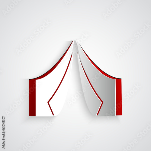 Paper cut Tourist tent icon isolated on grey background. Camping symbol. Paper art style. Vector
