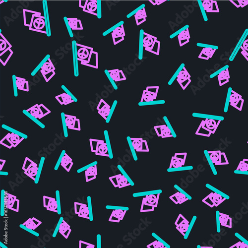 Line Peace icon isolated seamless pattern on black background. Hippie symbol of peace. Vector