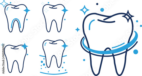 A clean and modern set of line icons representing dental care perfect for a dental clinic logo or branding featuring healthy teeth and professional medical symbols