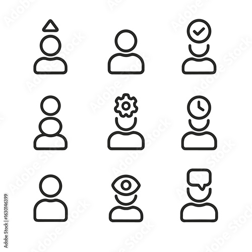 Group Role Icons. Outline icon set of group roles: leader, member, moderator, guest, admin, organizer, participant, observer,