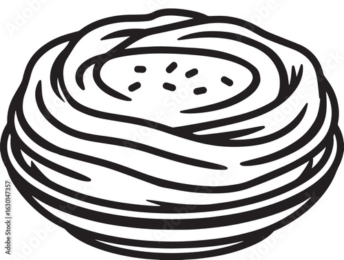 Traditional hummus dip with pita icon in vector