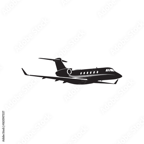 Illustration of a sleek private jet airplane isolated on white background, showcasing its design, speed, and luxury for highend travel and transportation