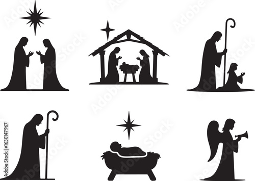 Nativity scene silhouettes capture Christmas story's sacred moments.