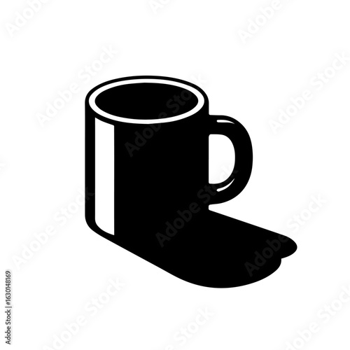 3D flat-style coffee mug casting a long simple shadow