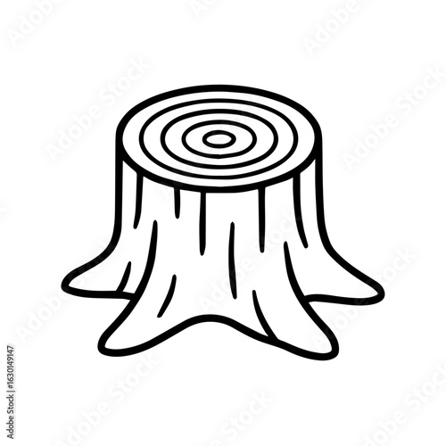 Flat tree stump with rings drawn in simple isometric form
