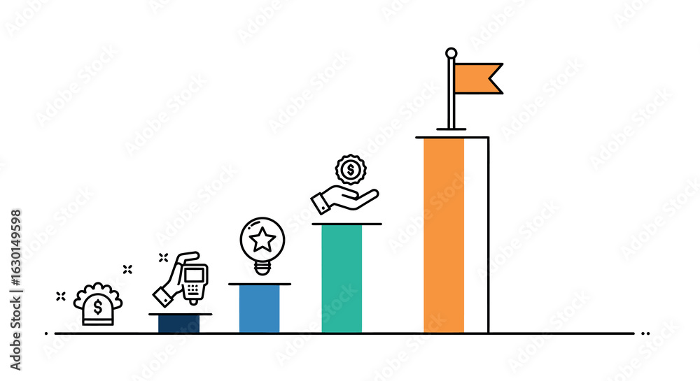 Obraz premium Minimalist bar graph with financial and business growth icons
