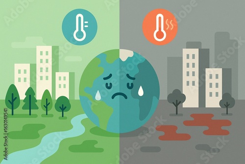Green vs. Grey City Urban Heat Comparison Infographic