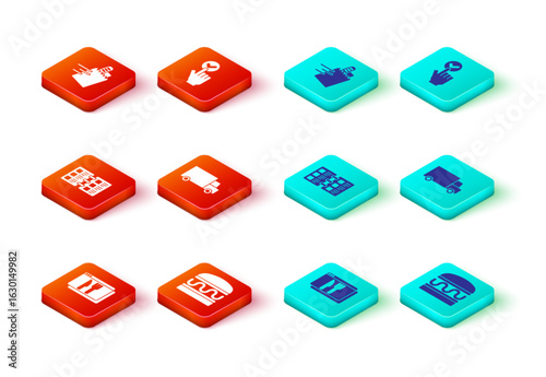 Set Online ordering and delivery, Burger, Restaurant cafe menu, Fast by car, and icon. Vector
