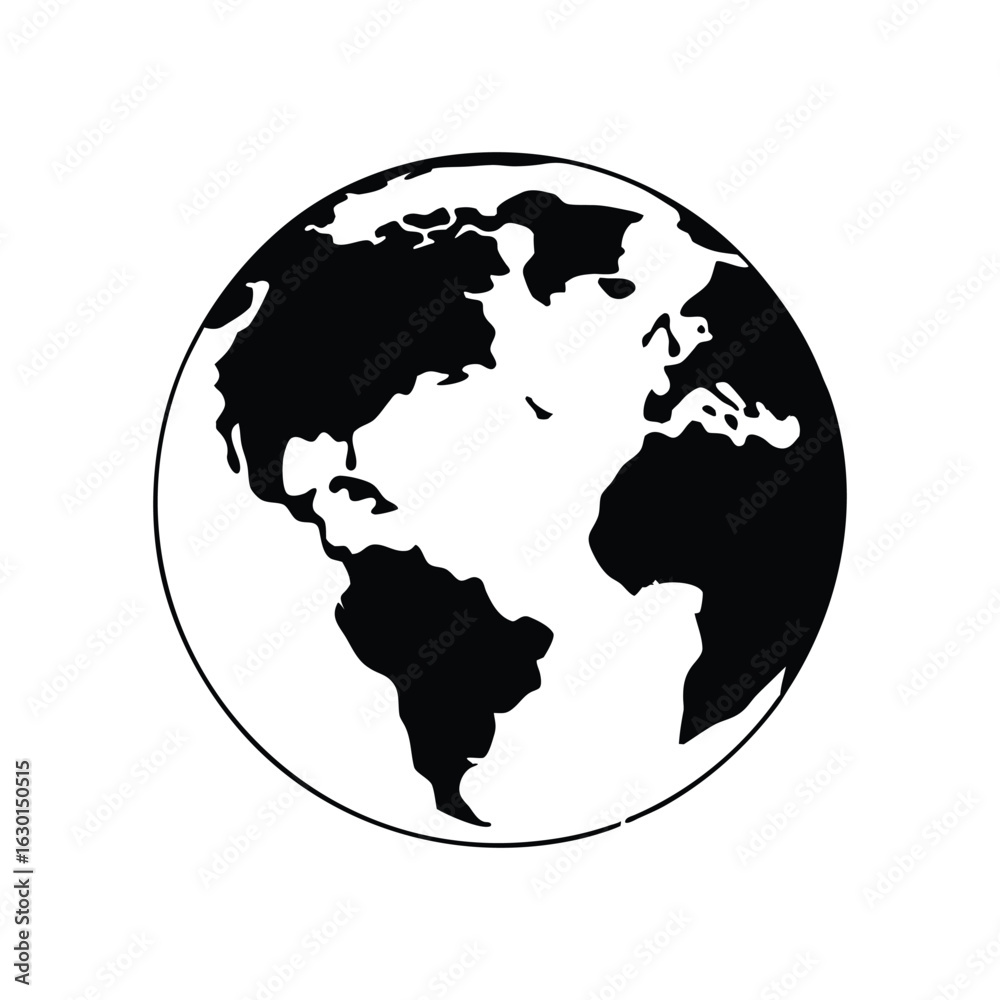 Obraz premium Silhouette vector of the planet Earth with land and sea divisions, conveying unity, globalization, or environmental focus.
