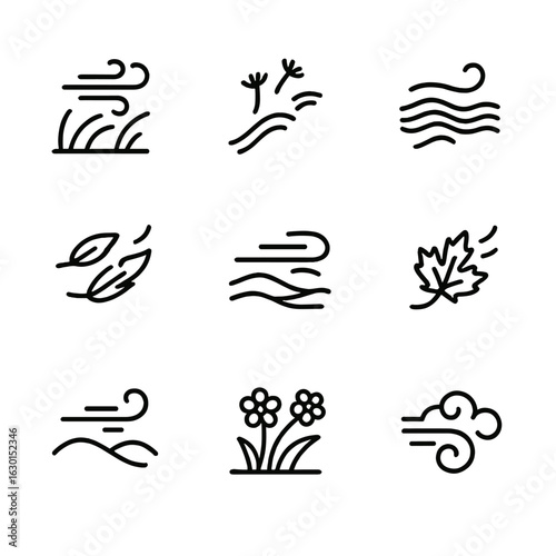 Whirlwind Icon Set. Outline icon set of whirlwind motion symbols: spinning arrows, curved lines, speed marks, whirlpool, vortex,