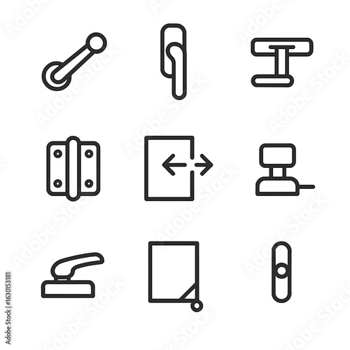 Window Operation Icons. Outline icon set of window operation: window crank, window handle, window slider, window lock, window