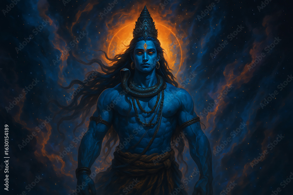 Fototapeta premium A powerful and cosmic depiction of the Hindu god Shiva, the destroyer.
