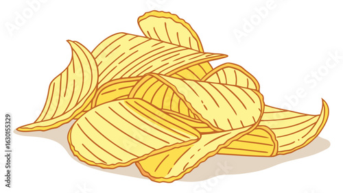 Pile of Crispy Potato Chips HandDrawn Illustration.