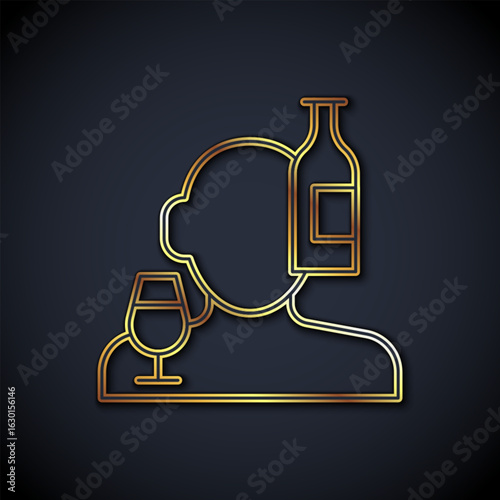 Gold line Alcoholism, or alcohol use disorder icon isolated on black background. Vector