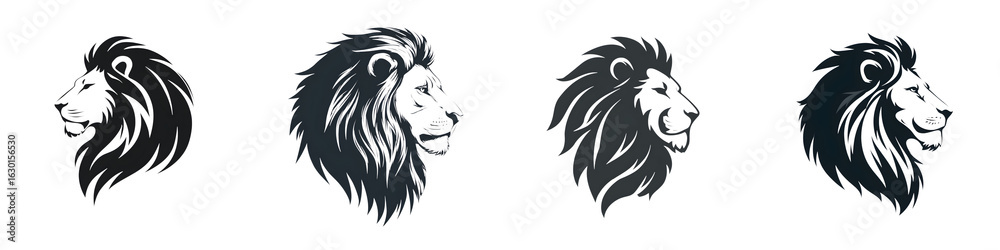 Fototapeta premium Lion Head Profile Silhouette Set - Vector Illustrations