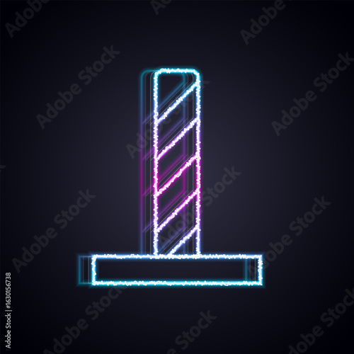 Glowing neon line Cat scratching post with toy icon isolated on black background. Vector