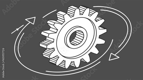 Rotating Gear with Directional Arrows.
