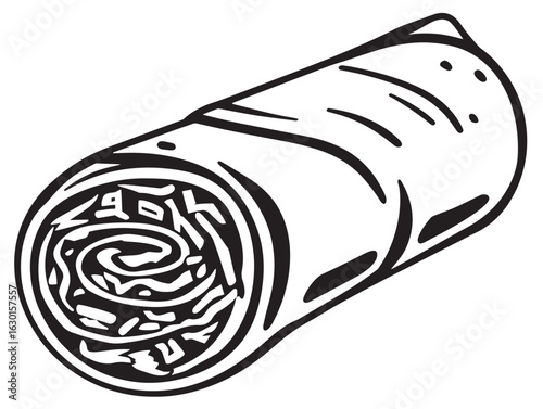 Spiced kathi roll wrap in outlined vector design