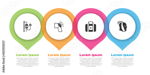 Set IV bag, Joint pain, knee pain, First aid kit and Toothache. Business infographic template. Vector